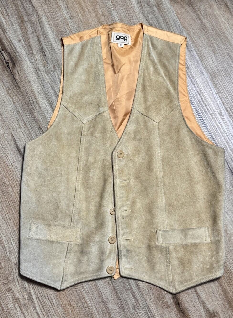 Vintage 1970s GAP Suede Leather Vest Tan Western Button Back Mens M